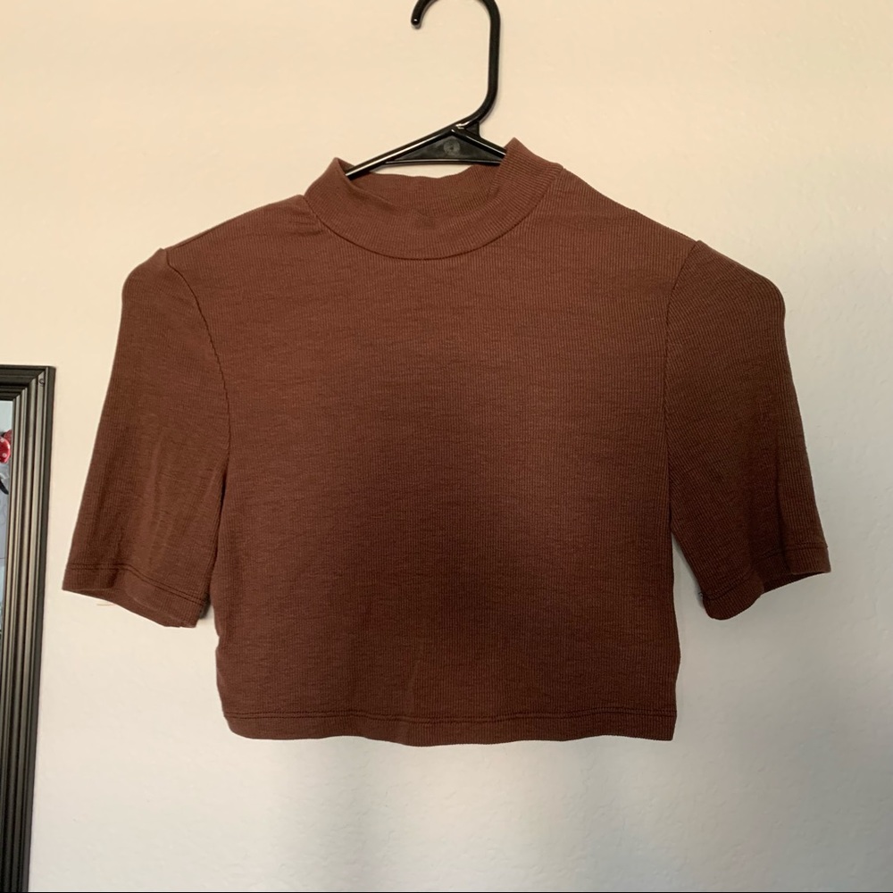 Brown mock neck crop top